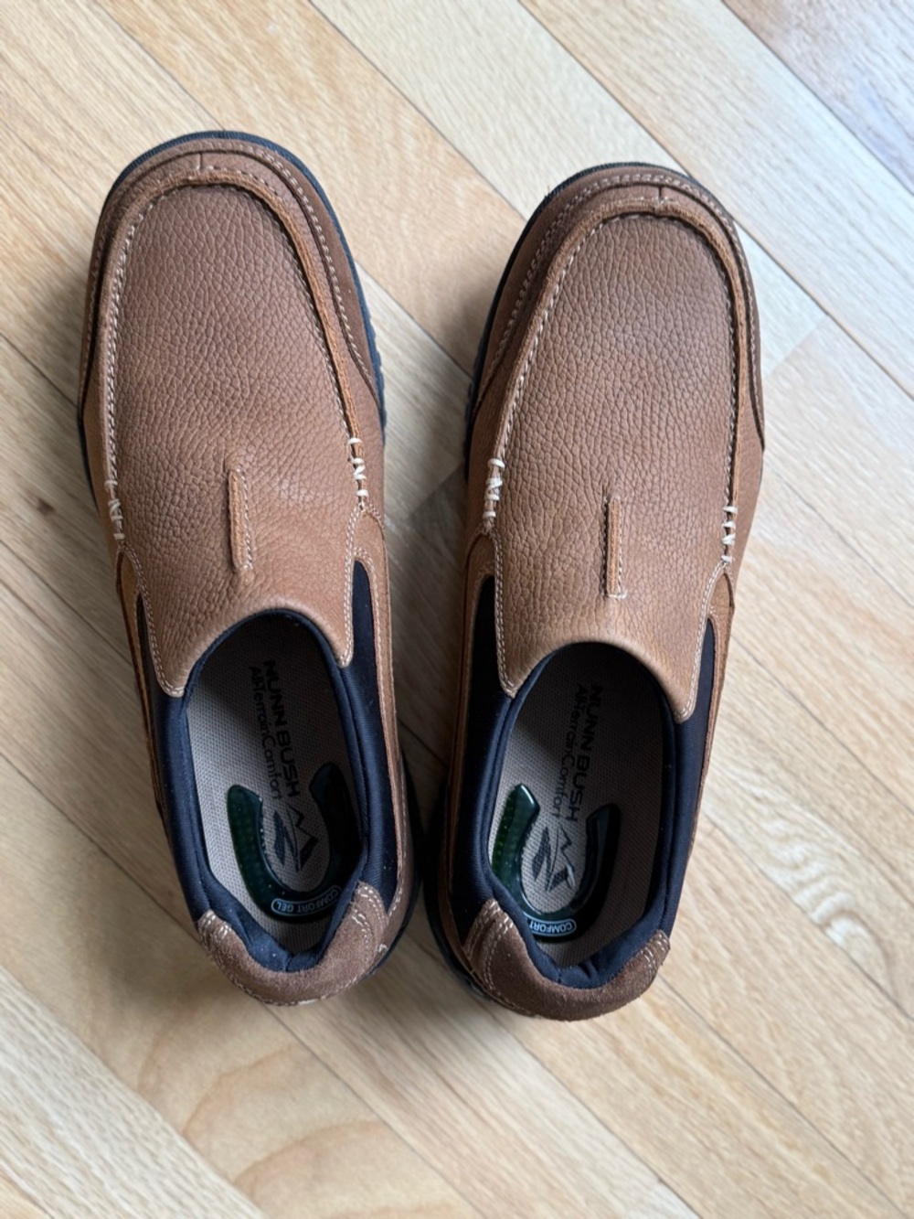 NWT Nunn Bush Portage Brown Leather Slip-On Casual Shoes, Comfort Gel, 9.5 Wide